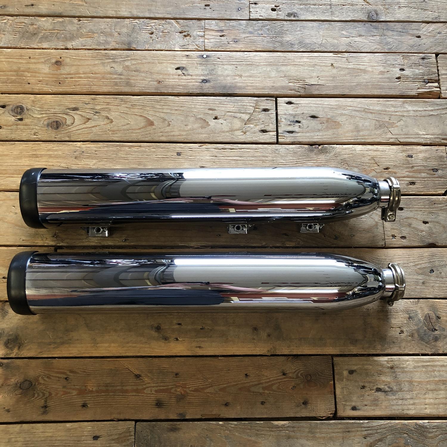 Indian Scout chrome silencers with drilled baffles